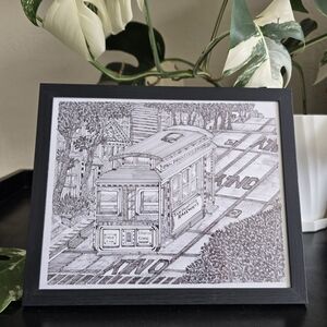 San Francisco California Art Original Drawing Cable Car Trolley